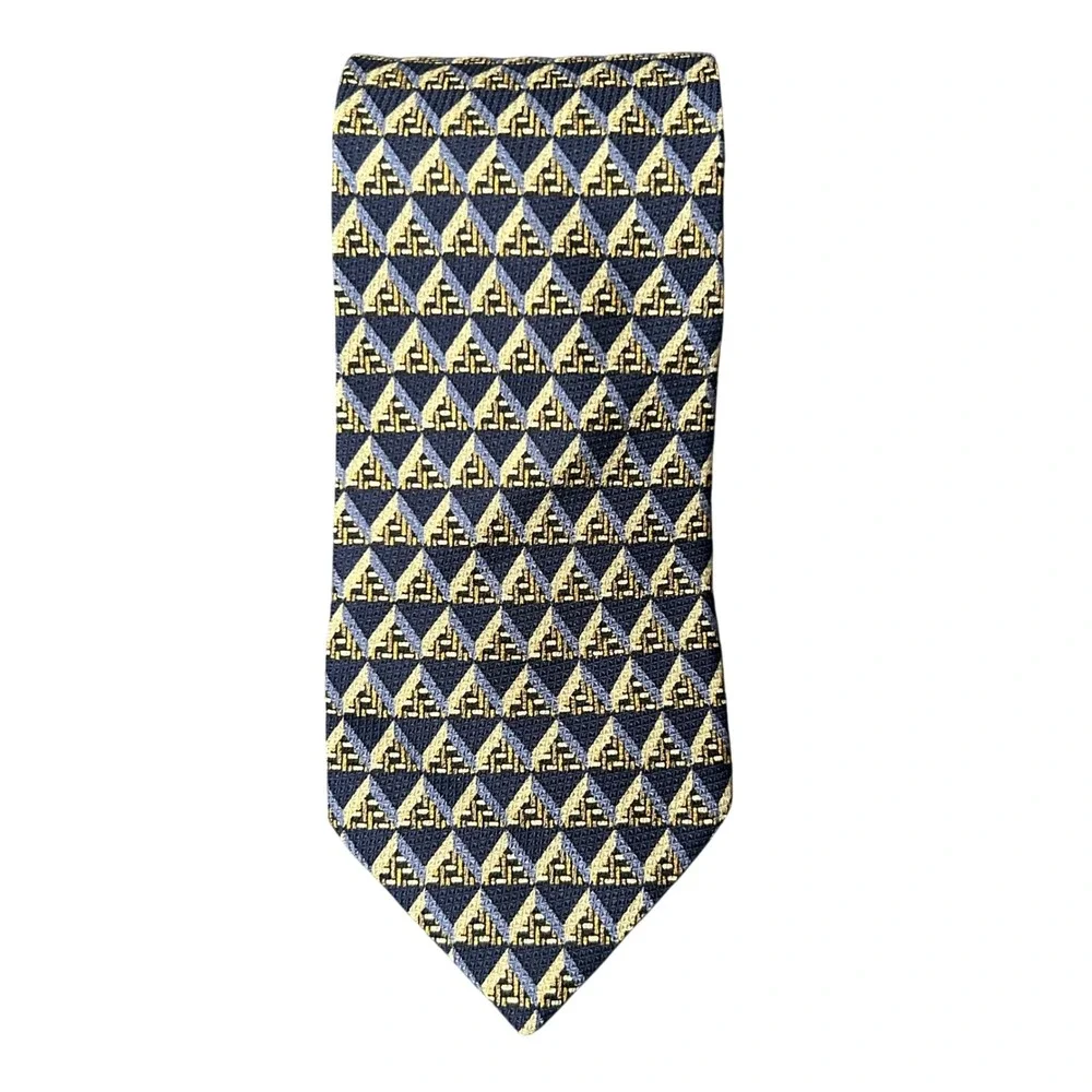 Ermenegildo Zegna Silk Tie Blue Gold Pyramid Disegno Esclusivo 4x58 - CJ